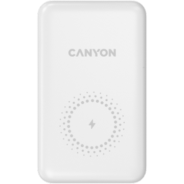Baterie externa wireless Canyon PB-1001, 10.000 mAh, USB Type-C, Prindere magnetica, Alb